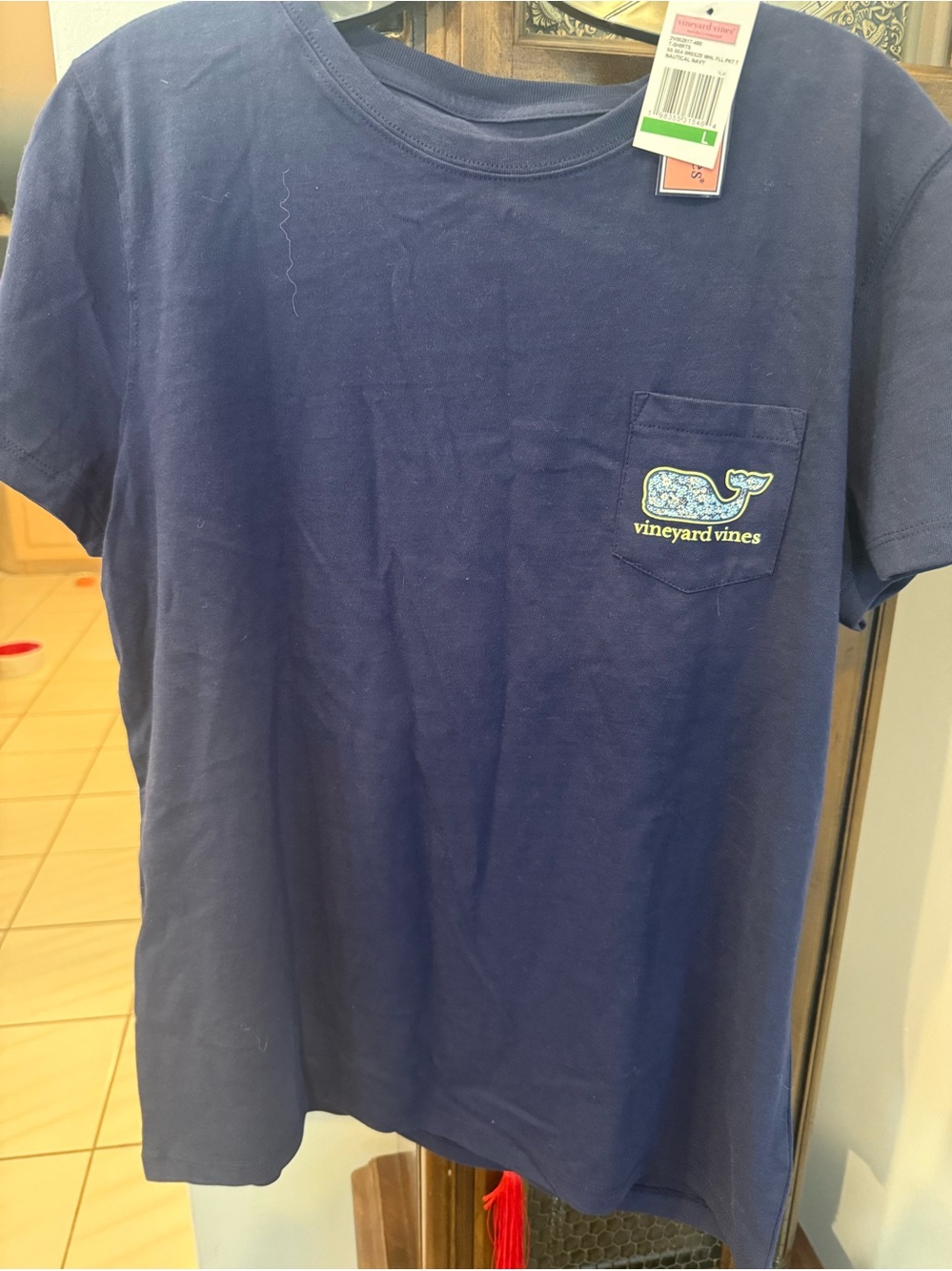 Vineyard Vines Navy Pocket Tee with Patterned Whale